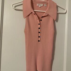 Collared pink knit button up stretchy top